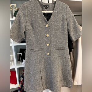 Chic Herringbone Dress with Gold Accents